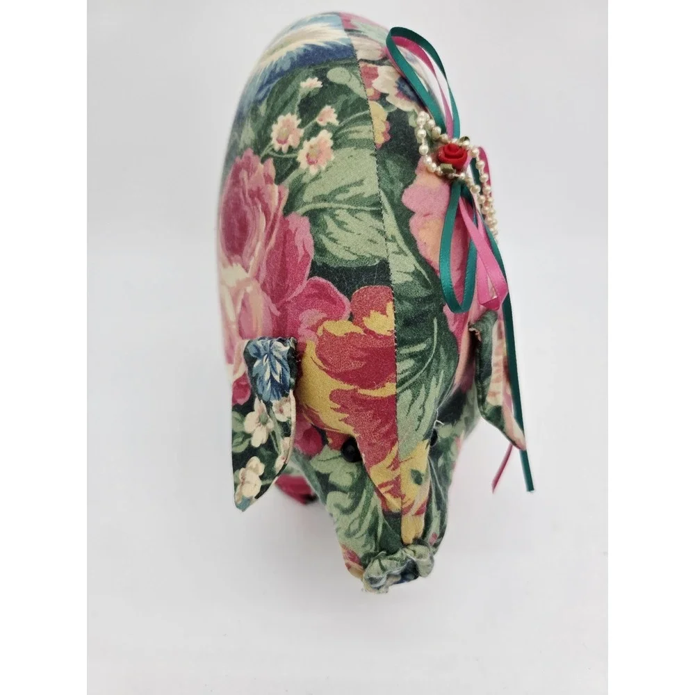 Vintage Handmade Floral Stuffed Pig Piggy Figural Flower‎ 90s Pillow Bow Stands!
